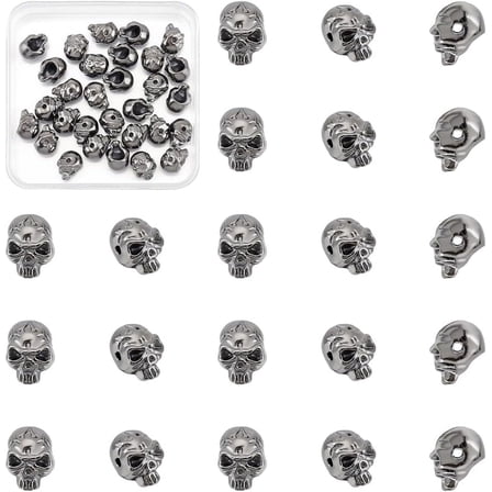 30Pcs Skull Beads Skeleton Head Charms Tibetan Style Beads Large Hole Loose Spacer Charm Beads Gunmetal European Beads Hole 1.5mm