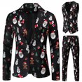 thumbnail image 3 of Trajes navideños para hombre, traje de 3 piezas de corte regular, estampado de copos de nieve, muñeco de nieve, chaqueta, pantalones, chalecos, conjunto de traje para hombre para Navidad, 3 of 5