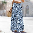thumbnail image 2 of Kilaqueen Wide Leg Lounge Trendy Pants for Women Floral Print Drawstring Elastic High Waist Pants Flowy Vacation Travel Palazzo Trousers with Pockets, 2 of 8