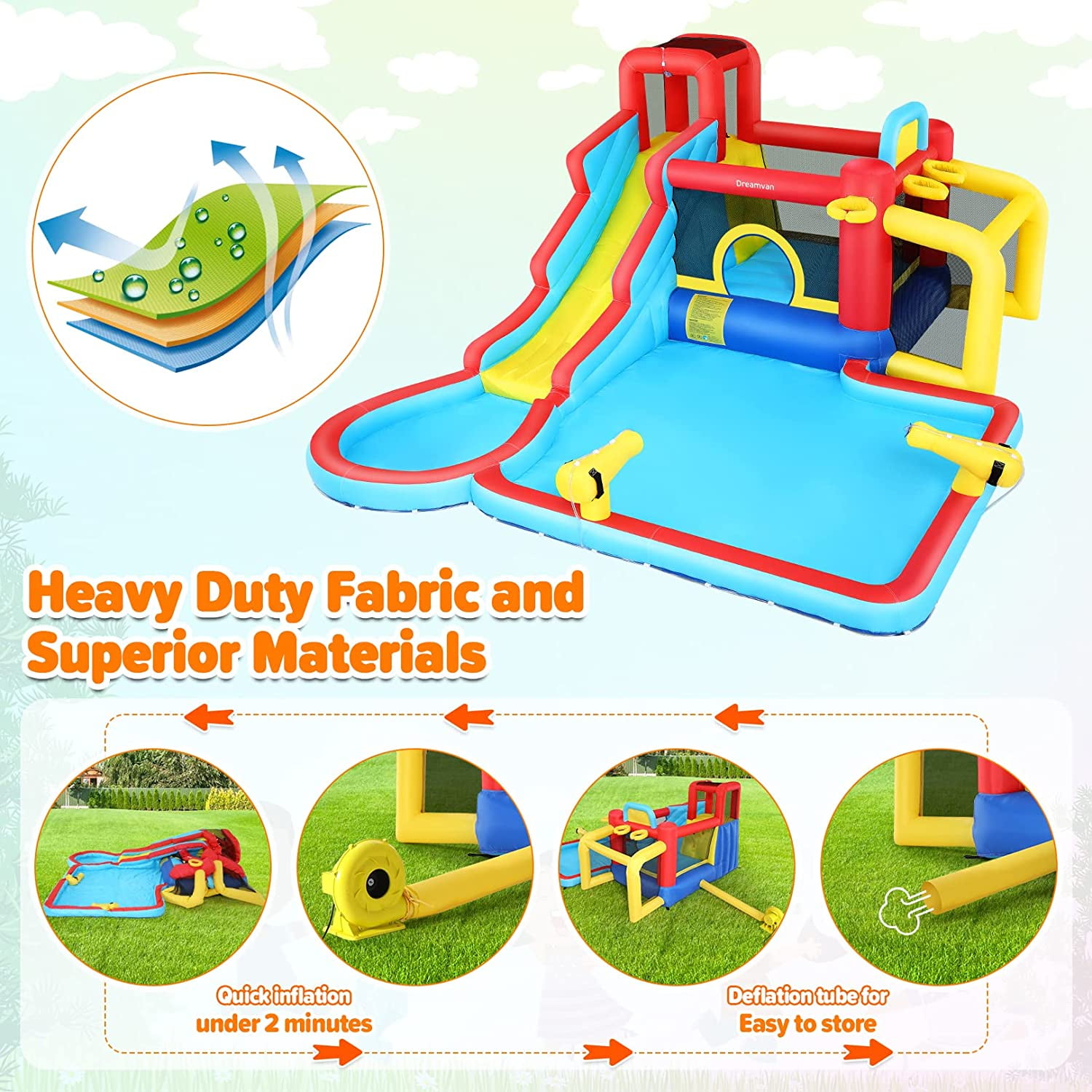 Qhomic Inflatable Water Slide 12 in 1 Waterfall Waves Mega Water Park, Inflatable Bounce House Water Slide with Splash Pool, Climbing Wall, Cannon, Basketball Hoop, Ball Shooting, Football Gate