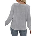 thumbnail image 3 of LilyLLL Womens Solid Color Long Sleeve Round Neck Buttons Blouse T Shirt Tops, 3 of 3