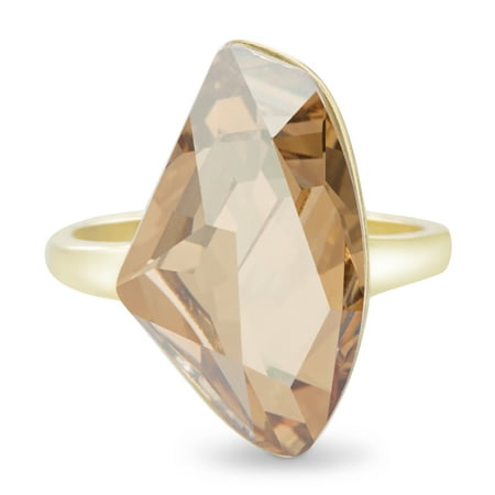 Gold Tone Cocktail Ring Lesa Michele Faceted Crystal Womens Golden Shadow Cocktail Ring in Yellow Gold over Sterling Silver made with Swarovski Crystals ()