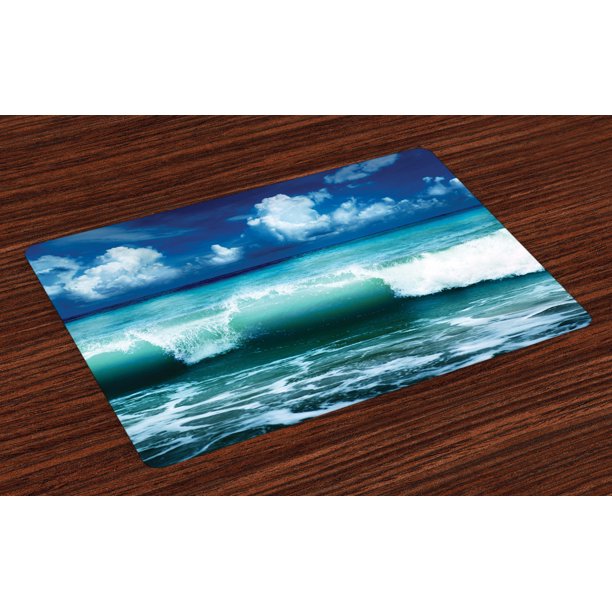 Ocean Placemats Set of 4 Caribbean Island Coast Seascape Waves Water