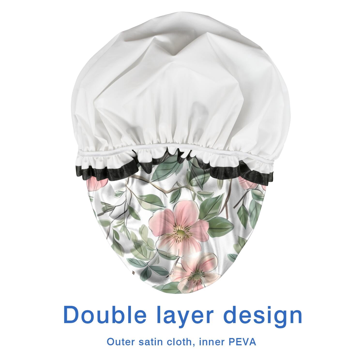 Shower Caps,Pioneer Flower Floral Print Pattern Waterproof Shower Cap for Women 4 Pieces,Double Reusable Hair Cover for Shower PEVA Elastic Stretch Hem