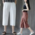 thumbnail image 3 of Koszal Summer Women Elastic Loose Wide Leg Straight Solid Color Capri Pants Trousers, 3 of 7