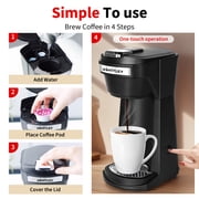 2 in 1 Single Serve Coffee Maker for K Cup Pods & Ground Coffee, Mini K Cup Coffee Machine with 6 to 14 oz Brew Sizes, Single Cup Coffee Brewer with One-Press Fast Brewing, Reusable Filters,Black