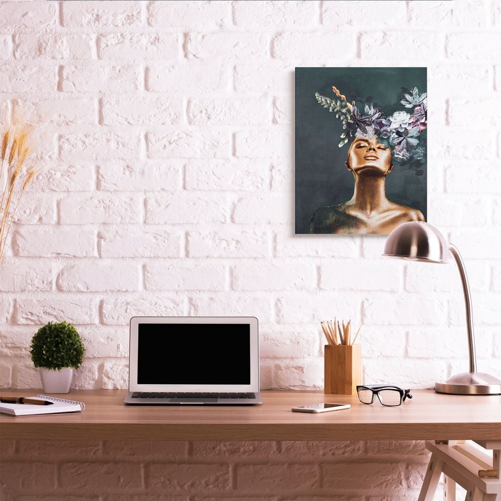 Stupell Industries Glamour Bronze Female Portrait Succulent Plants Canvas Wall Art Design by Design Fabrikken, 24" x 30"