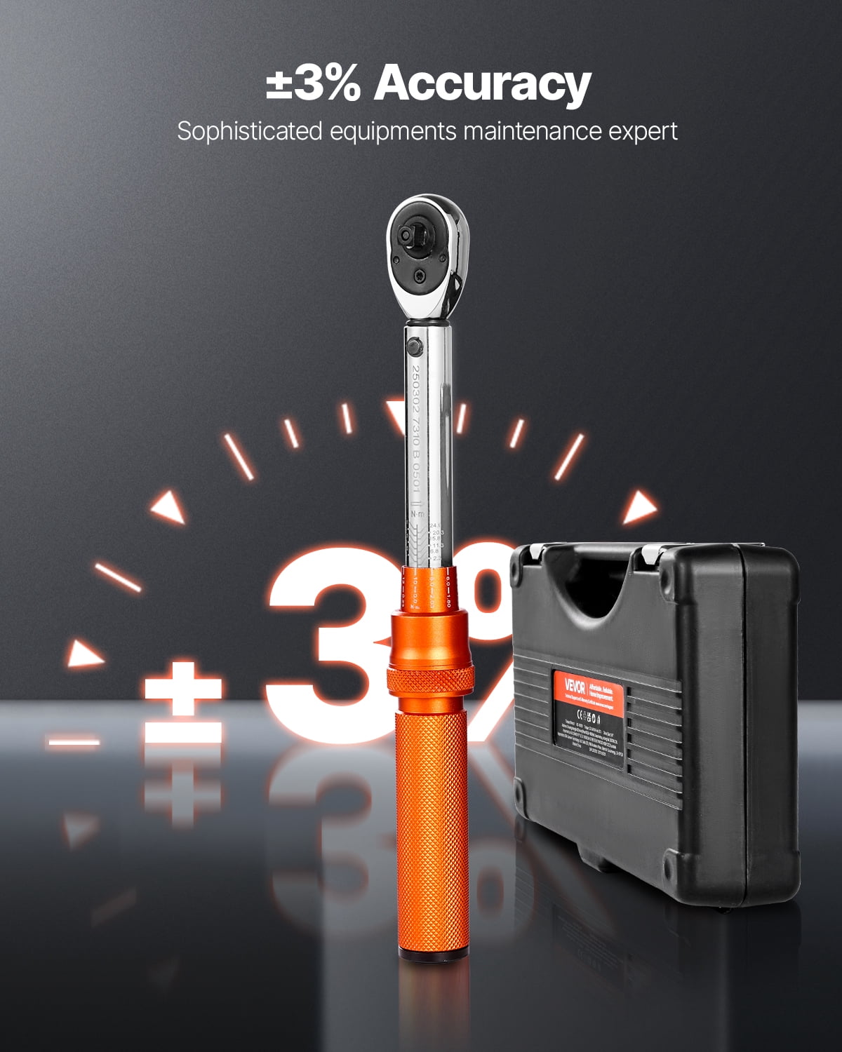 VEVOR Click Torque Wrench Set, 1/4Inch Drive, 20-240 lbf-in / 2.3-27.1N.m, Dual-direction and Dual Range Scales, 72-Tooth, ±3% High Precision, with Bits, Sockets, Adapters, Extension Bar, Orange