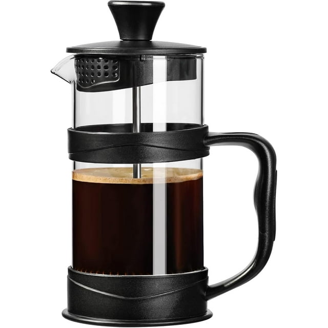 PARACITY French Press Coffee, Camping Mini Coffee/Tea Press of 304 Stainless Steel Filter, Cold Brew Coffee Maker 12OZ for Travel& Home Gift(Black)