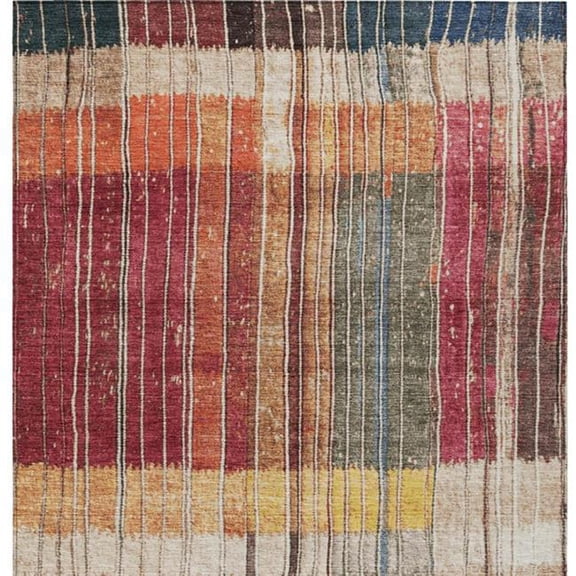 HomeRoots 627332 3 x 5 ft. Beige Red & Yellow Striped Washable Transitional Indoor & Outdoor Rectangle Area Rug