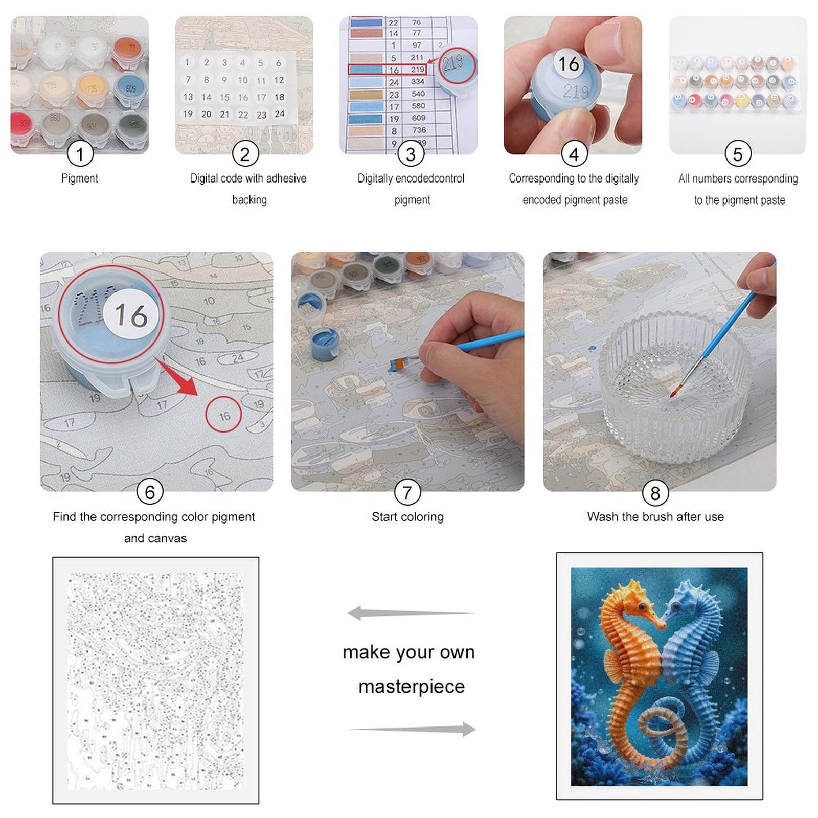 Paint by Numbers Kit for Adults, Orange Blue Seahorse Pair Ocean Paint by Numbers, Easy Paint by Numbers Kit for Adults Beginner, DIY Adult Paint by Number Kits on Canvas, 12x16in Home Decor