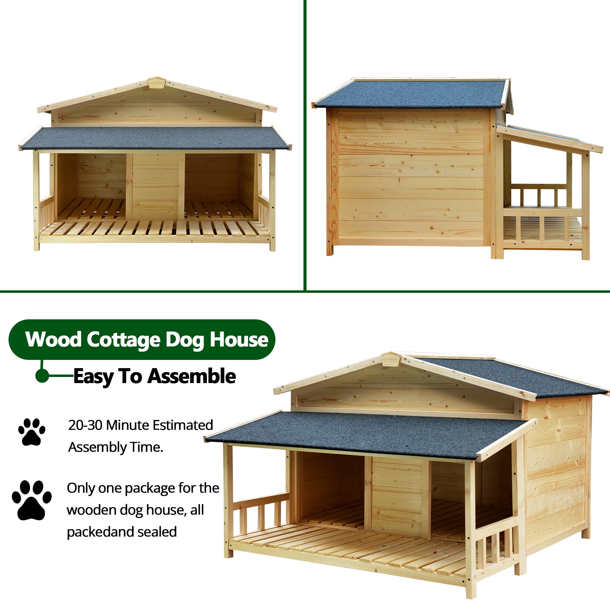 Aukfa Wooden Dog House, 32" Height Outdoor Shelter for Medium to Large Dog up to 110lbs with Balcony