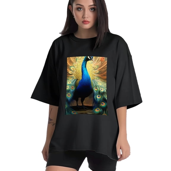 Plus Size Shirt for Women Black Tops for Women Short Sleeves Shirt for Women Peacock 1 T Shirt Crewneck Shirt for Women XS