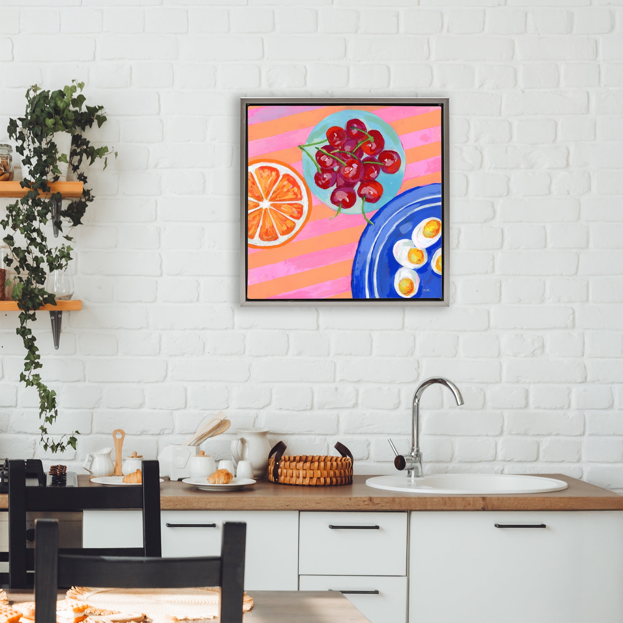 Stupell Industries Summer Snacks Picnic Blanket Gray Framed Floater Canvas Wall Art, design by Rachael Reese