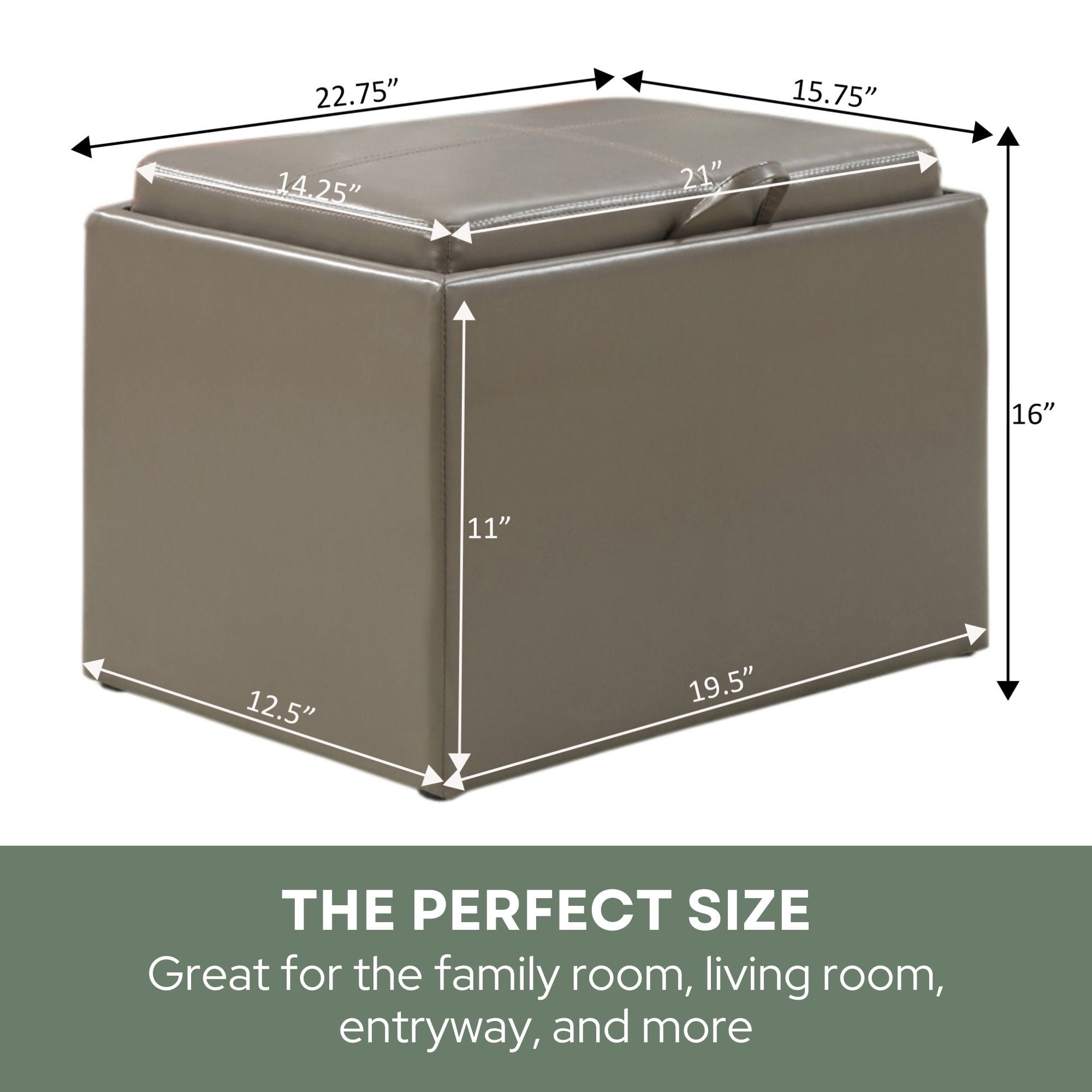 Convenience Concepts Designs4Comfort Accent Storage Ottoman in Gray Faux Leather