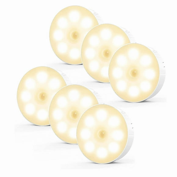 Luces de Noche LED Recargables Adhesivas Blanco Cálido con Sensor de Movimiento Paquete de 6