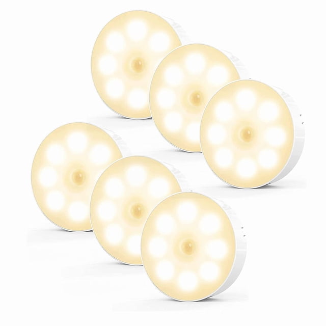 Luces de Noche LED Recargables Adhesivas Blanco Cálido con Sensor de Movimiento Paquete de 6