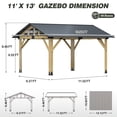 thumbnail image 6 of Gartooo 11Ft x 13Ft Outdoor Wooden Hardtop Gazebo with Galvanized Steel Roof,Heavy Duty Cedar Wood Frame Gazebos for Garden, Backyard, 6 of 8