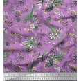 thumbnail image 1 of Soimoi Purple Japan Crepe Satin Fabric Leaves,Berries & Clematis Floral Print Fabric by Yard 42 Inch Wide, 1 of 1