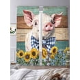 thumbnail image 3 of Farms Cute Pigs Sheer Curtains 2 Panels Set Sunflower Brown Green Wood Striped Oil Painting Sheer Window Curtains Light Filtering Rod Pocket Voile Drapes for Bedroom Living Room 52"X96", 3 of 8
