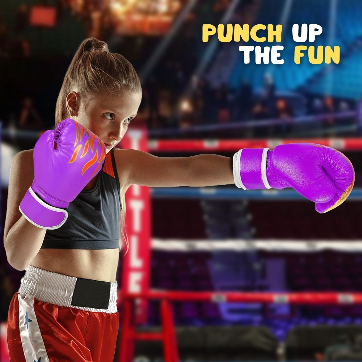 Kids Boxing Gloves For 3 to 8 Years, 4 oz Fire Purple Boxing Gloves for Children Sparring Youth Boxing Gloves Junior Training Mitts Punching Bag Gloves for KickBoxing, MMA, Muay Thai, Training