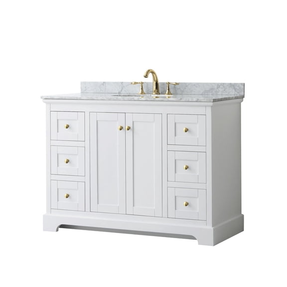 Wyndham Collection Oval-Sink Wood Single Bathroom Vanity in White/Gold