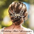 thumbnail image 5 of Peineta de pelo de novia dorada con pasador para accesorios de boda para novias, tocados de boda para novias y mujeres, 5 of 5
