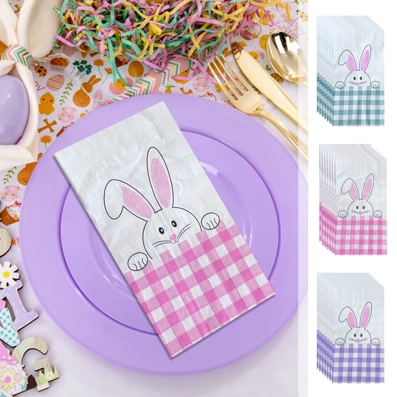 JeashCHAT 16 Pcs Easter Paper Napkins, Cute Bunny Guest Napkins, Disposable Dinner Napkins Easter Party Supplies Dining Table Decorations, 7.87" x 4.33"