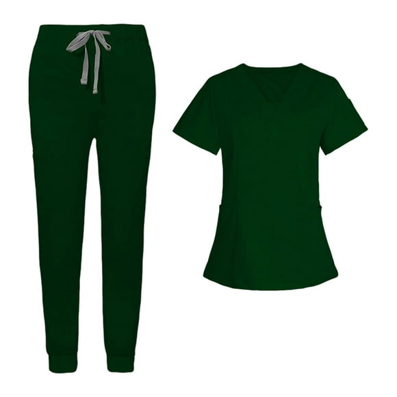 Enfermera Enfermería Uniforme Mangas cortas Escote en pantalones Scrub Set Lavado a máquina para jinwen Uniformes de Trabajo