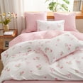 thumbnail image 4 of 2 Pieces Vintage Style Garden Pink Floral Bowknot Twin Duvet Cover Set Cute Tulips Floral Heart Bedding Set Chic Shabby Floral Botanical Comforter Cover Set, 4 of 5
