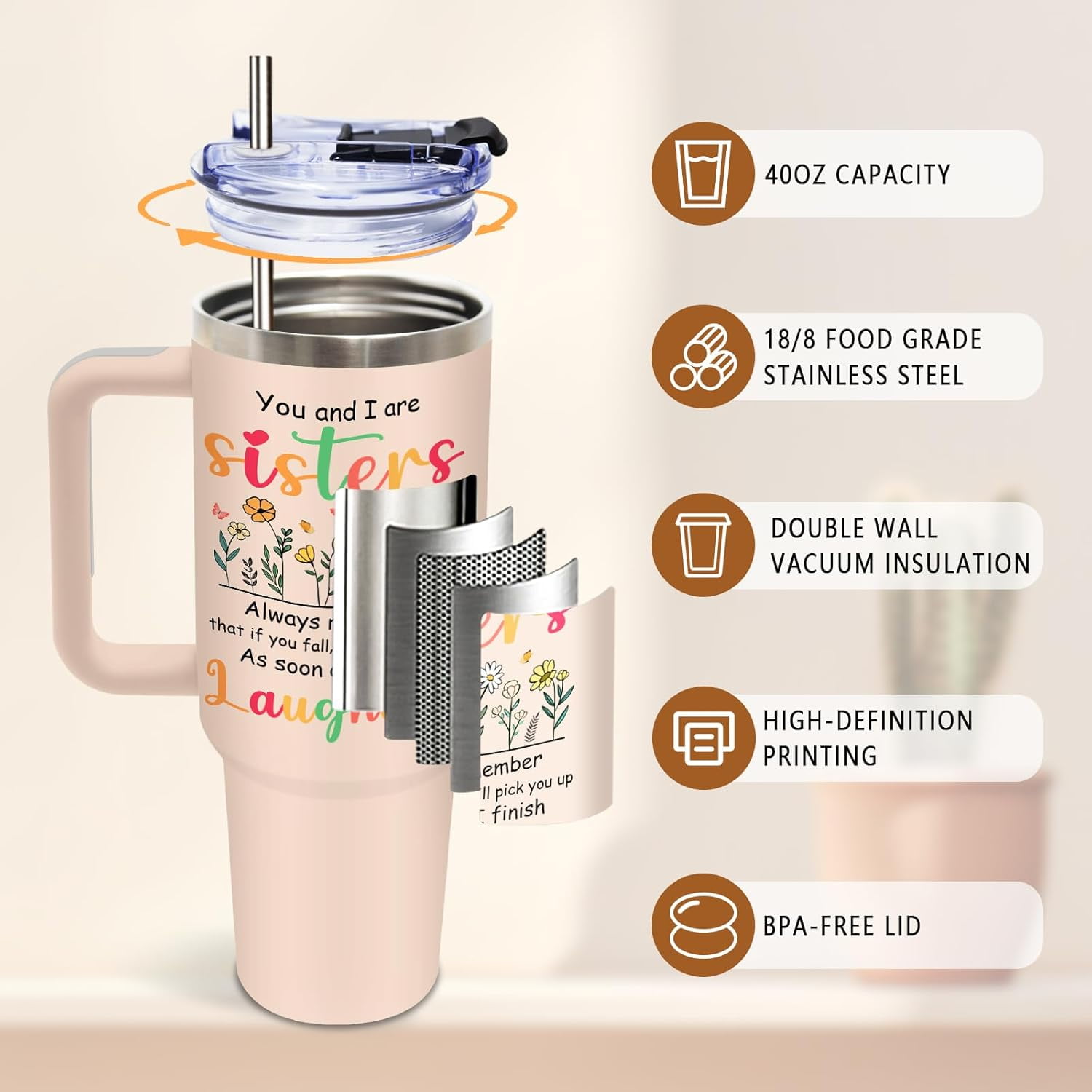 Niece Gifts from Auntie, Birthday Tumbler for Women, Christmas Graduation Gift for Nieces Adult, To My Niece, 40 Oz Tumbler with Handle Lids and Straw Christmas Gifts, 1PCS