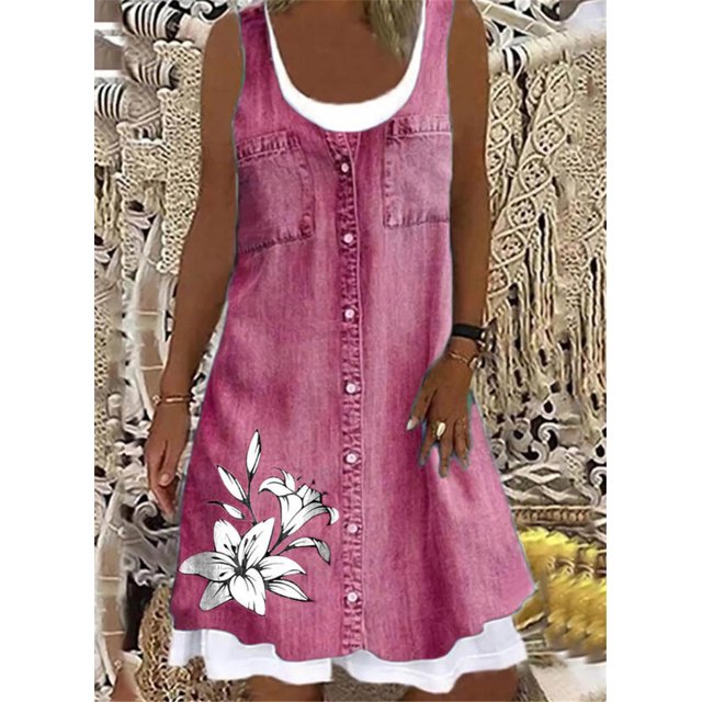 Women's A-Line Dress Fashion Floral Dot 3D Print Knee Length Dress Blue Sleeveless Spring Summer Casual Everyday Dress 2022XXXL Gao Jinjia LED
