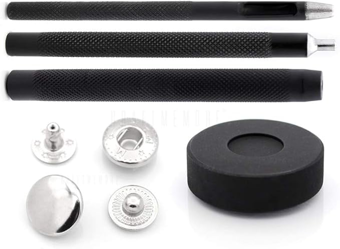 Snap Setter Fastener Kit Button Fixing Tool S-Spring Socket Popper Setting Tool with 10 Silver Snaps #831 VT8 (15mm (0.59"))