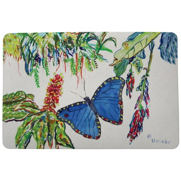 Morpho & Flowers Door Mat 18x26