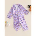 thumbnail image 4 of Elippeo Little Girls Halloween Pajamas Set, Pumpkin Print Long Sleeve Button Down Tops Elastic Waist Pants 2 Piece Set for Fall 12 18 24 Months 3 4 5 Years, 4 of 8