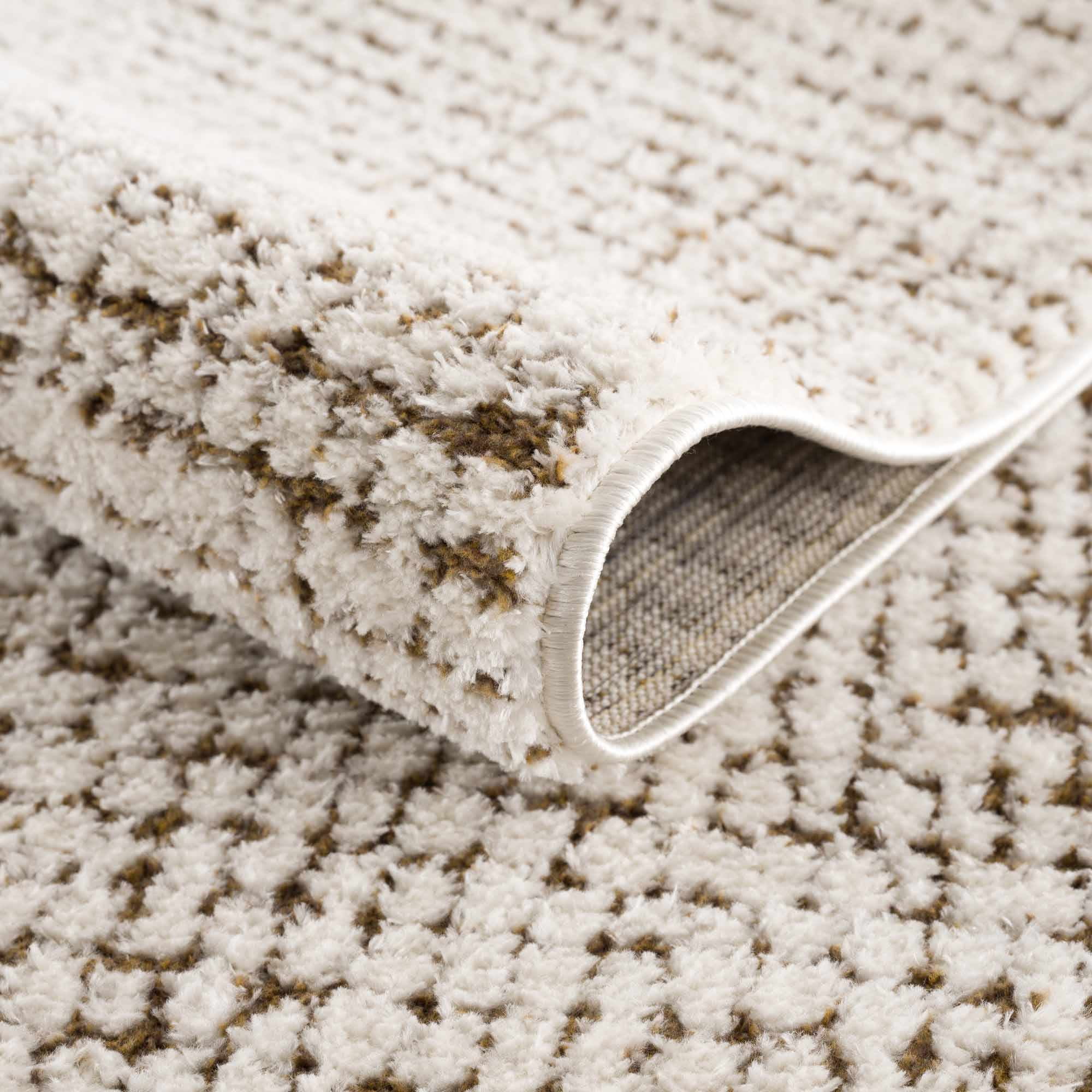 Hauteloom Matrix Contemporary Mosaic Area Rug - High Pile Fluffy Soft Shag Carpet for Living Room, Bedroom - Cream, Brown - 5'3" x 7' (5x7)