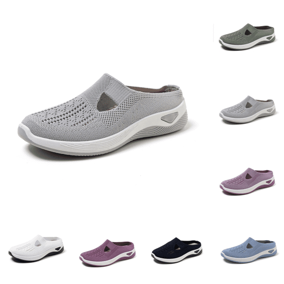 Breathable Slip On Backless Sneakers Orthopedic Shoes for Women Summer Mesh Mules Women Closed Toe Clogs Comfortable Non-Slip Orthopedic Walking Flats Gray 7.5 [EU-39]