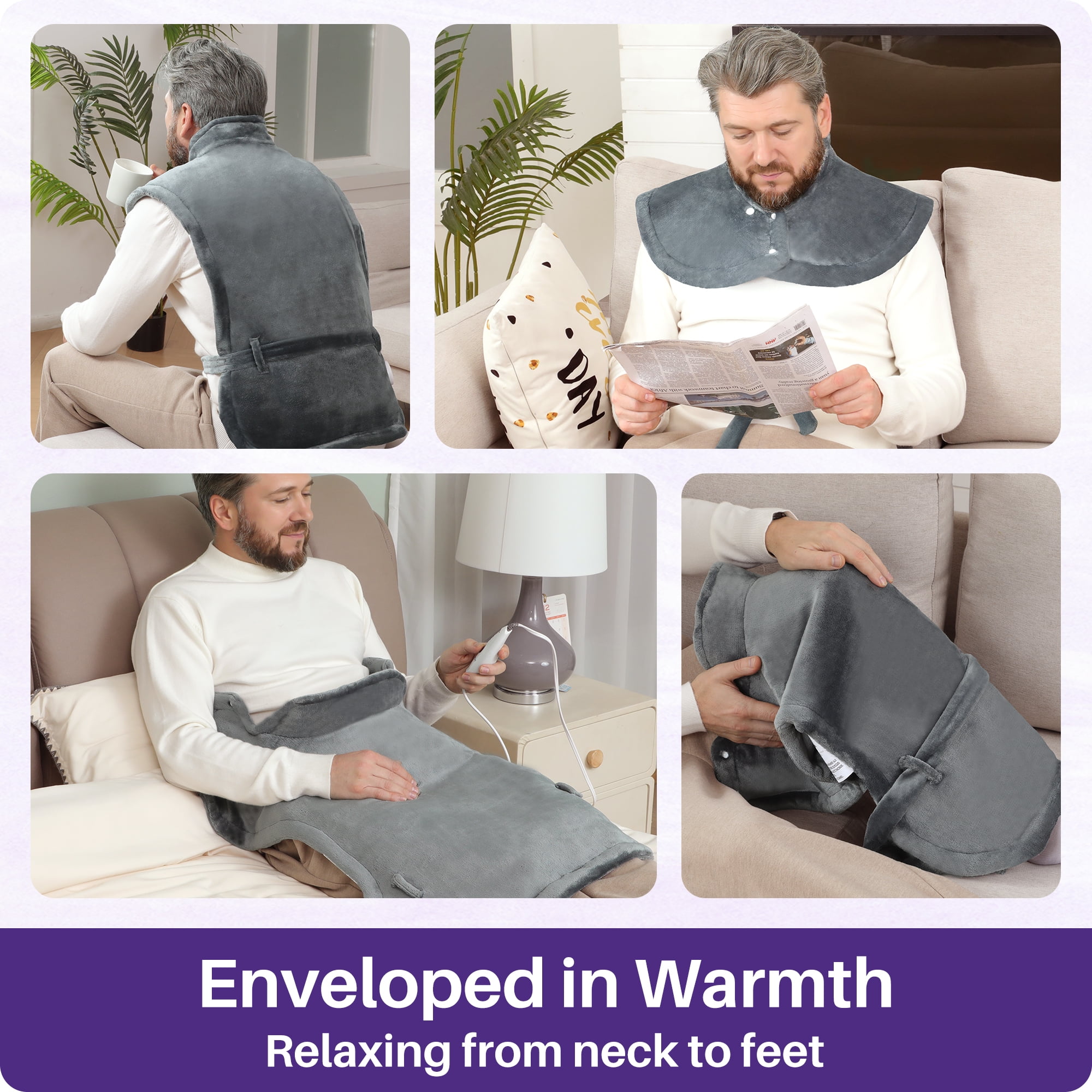 KEKOY Heating Pad for Back and Shoulder Pain Relief, Extra Large Electric Heat Pad 24"x37", Fast Heating for Neck , Auto Shut-off & Machine Washable, Gray