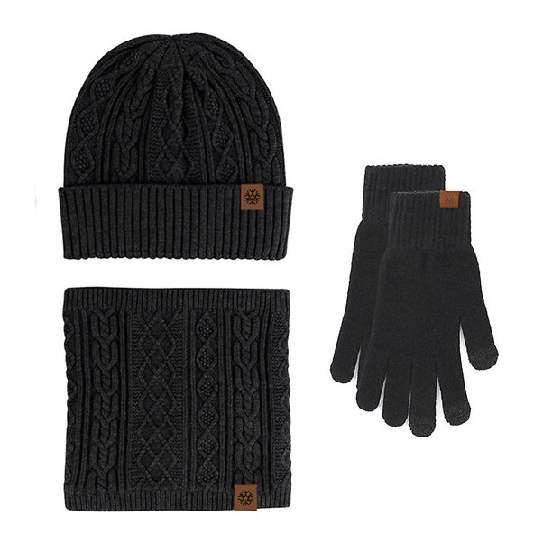 Juego de gorro de invierno, bufanda, guantes con pantalla táctil para hombres y mujeres, color negro
