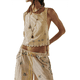 thumbnail image 3 of Blusa de Mujer Sin Mangas con Cuello Redondo, Dobladillo Ondulado con Colores Contrastantes y Bordado Beige L, 3 of 7