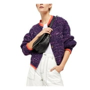 Free People Womens Marled Contras Trim Cardigan Sweater