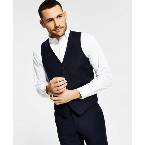 Alfani Mens Navy Slim Fit Diamond Grid Tuxedo Vest Medium