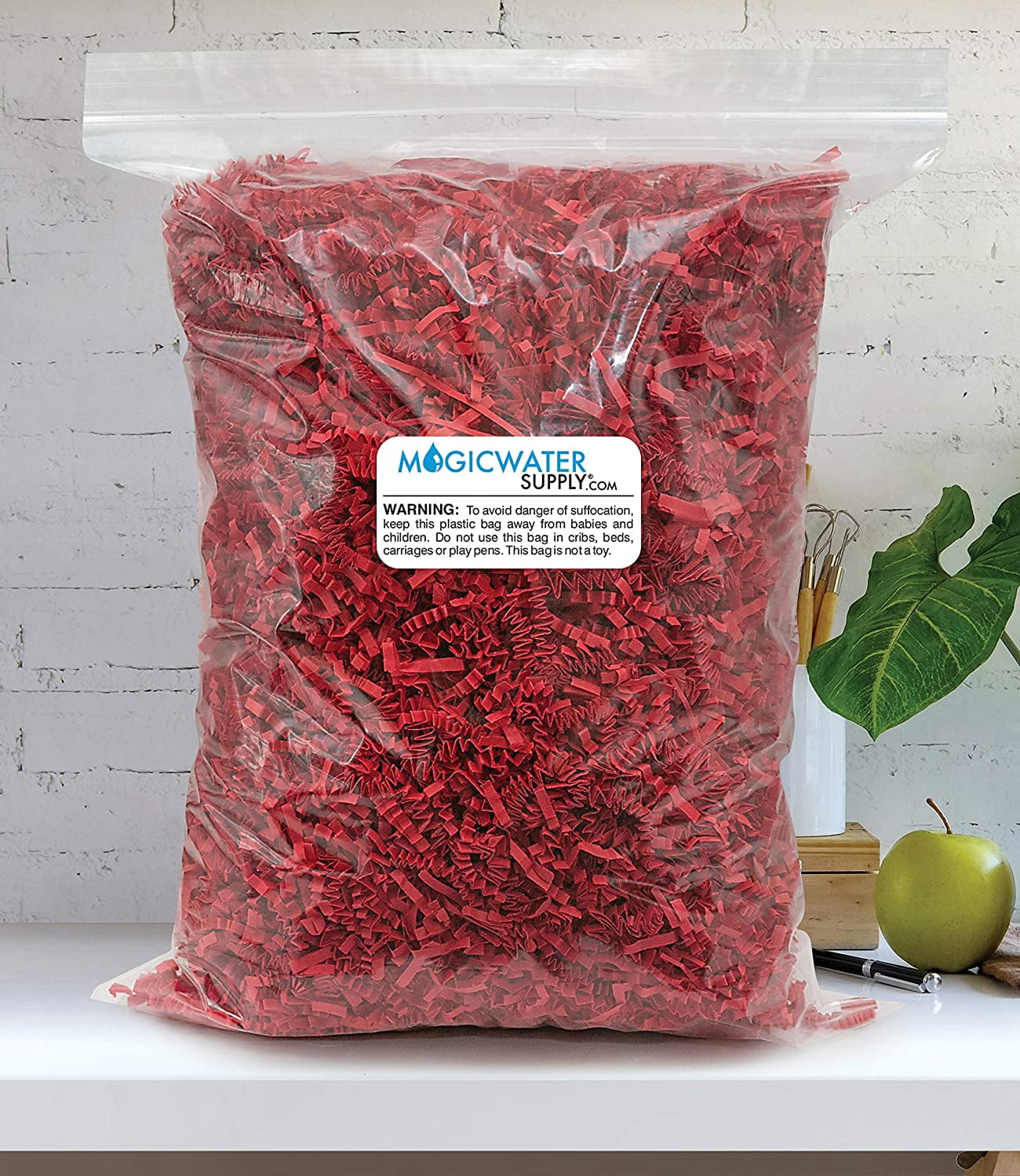 Crinkle Cut Paper Shred Filler (2 LB) for Gift Wrapping & Basket Filling - Red| MagicWater Supply