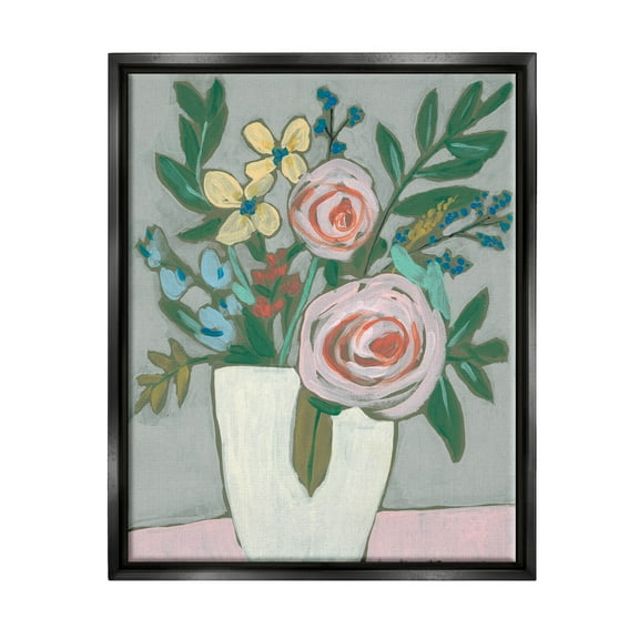 Mixed Rose Bouquet Abstract Botanical & Floral Painting Jet Black Framed Art Print Wall Art
