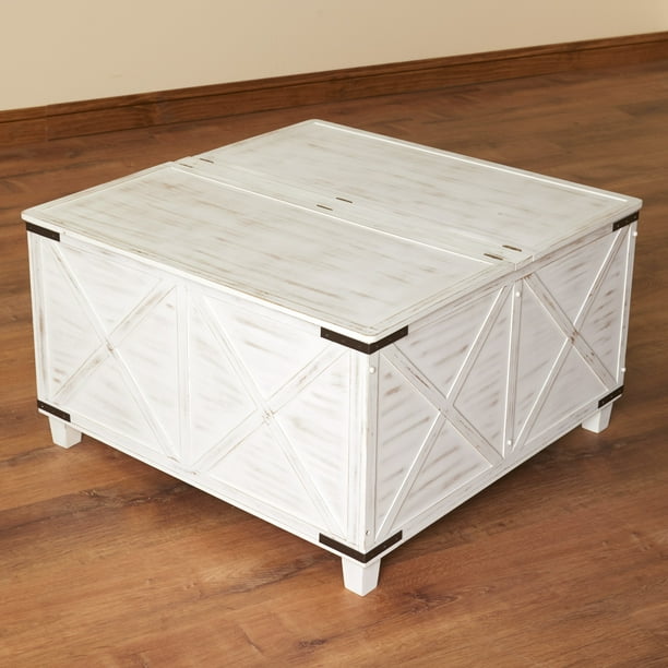 Barn Door Style Coffee Table With Distressed Finish Whitewashed Com Barn Door Style Coffee Table With, Barn Door Coffee Tables With Storage