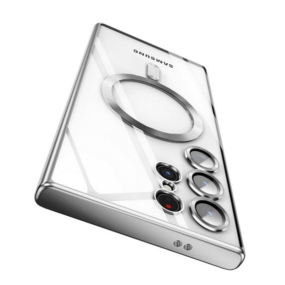ELEHOLD Plating Clear Magnetic Case for Samsung Galaxy S24 Ultra,Soft TPU Shockproof Transparent Clear Compatible with Mag Safe Anti-Yellowing Case for Galaxy S24 Ultra,Silver