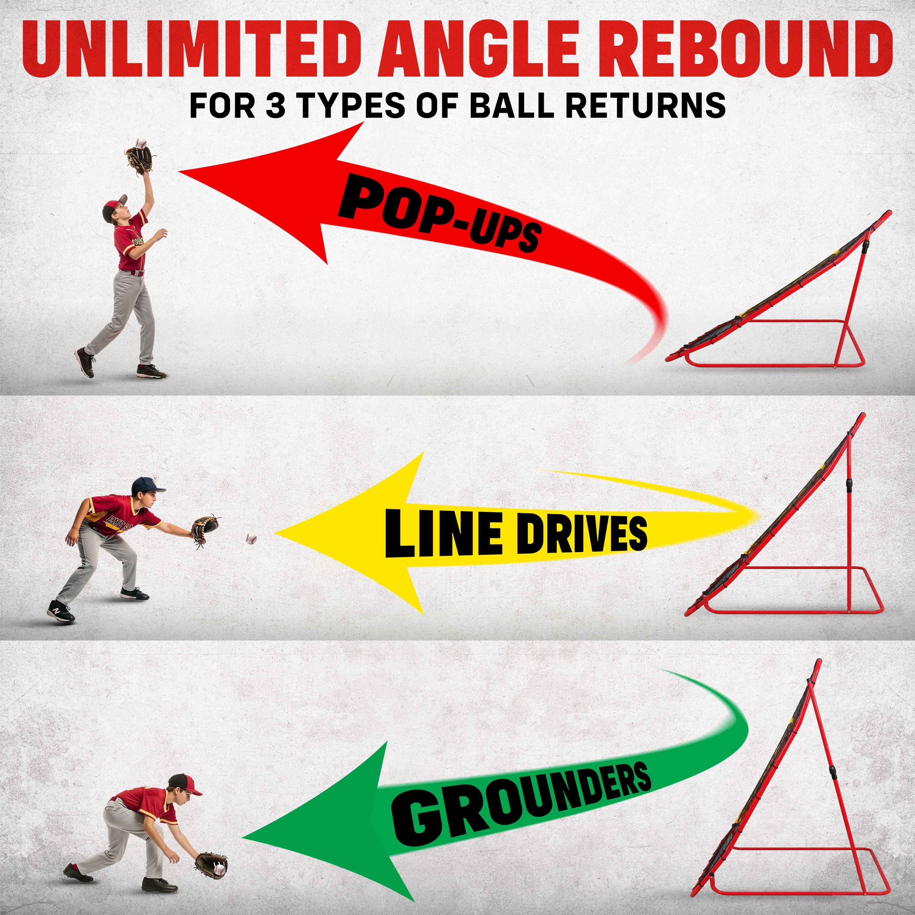 Baseball Pitchback Rebounder Net 5x4ft with Adjustable Angles for Grounders & Pop-Ups