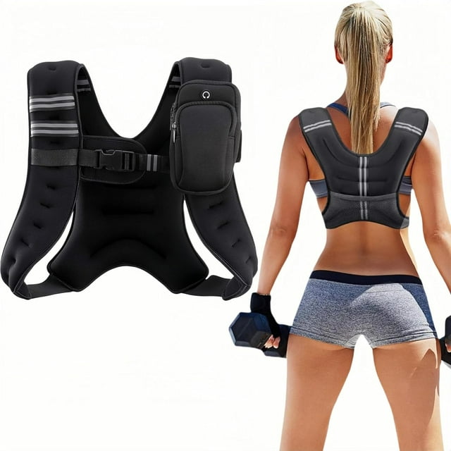 TEMOGU-Weighted Vest, Weight Vest for Men Women with Detachable Phone Pouch, Exercise Weighted Vests with Reflective Stripe Adjustable Buckle, for Workout, Strength Training, Running, Fitness, Muscle