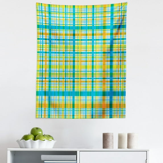Plaid Tapestry, Traditional Scottish Inspired Geometric Abstract Illustration Grid Horizontal Lines, Fabric Wall Hanging Decor for Bedroom Living Room Dorm, 5 Sizes, Multicolor, by Ambesonne