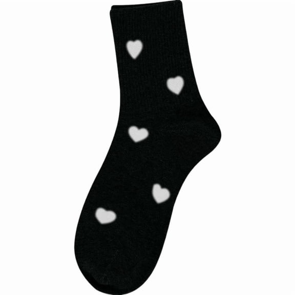 VONCOS Womens Black Heart Crew Socks - Cute Everyday Casual Socks with Heart Pattern, Comfortable & Breathable
